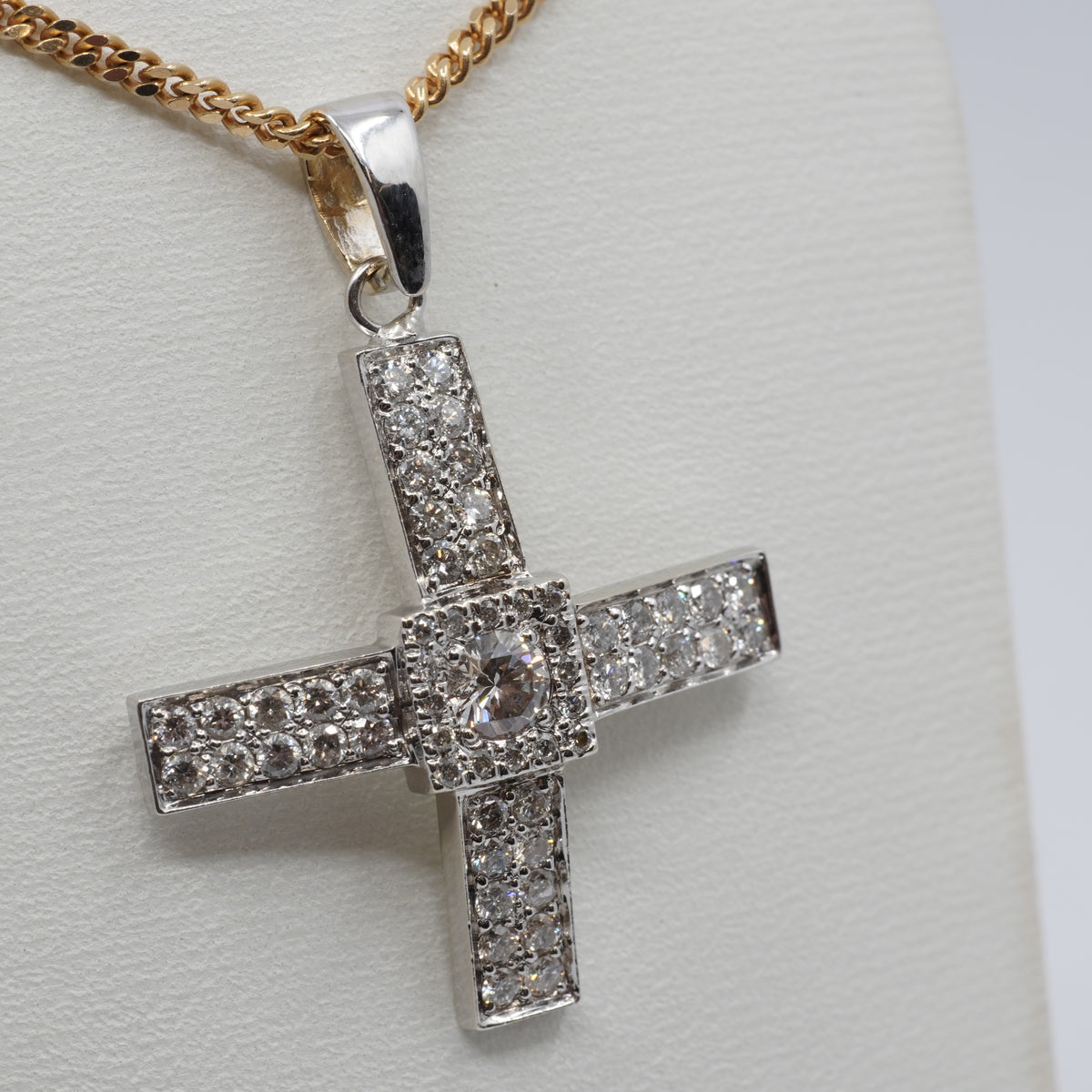 14K White Gold Diamond Cross Pendant- 57 Diamonds