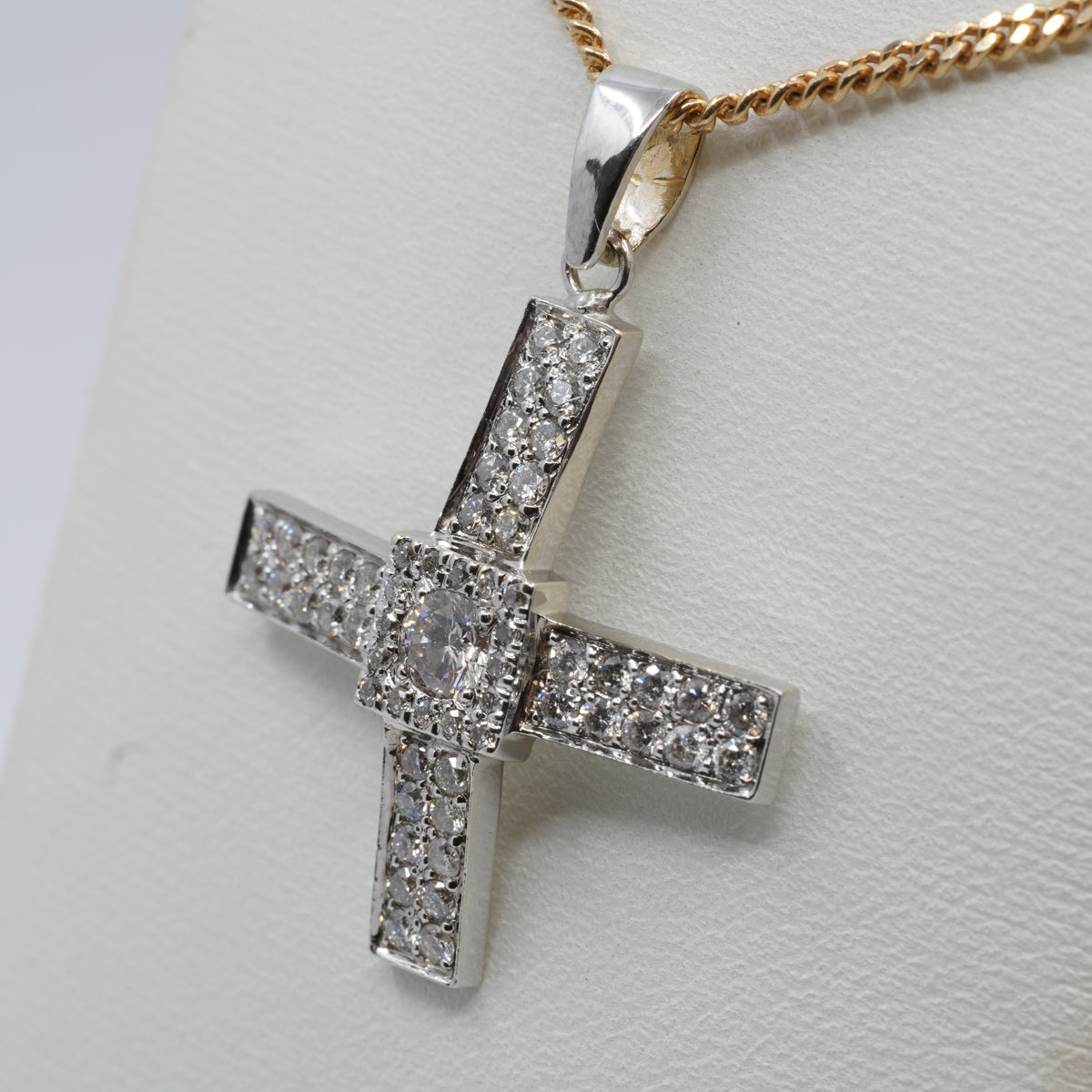 14K White Gold Diamond Cross Pendant- 57 Diamonds