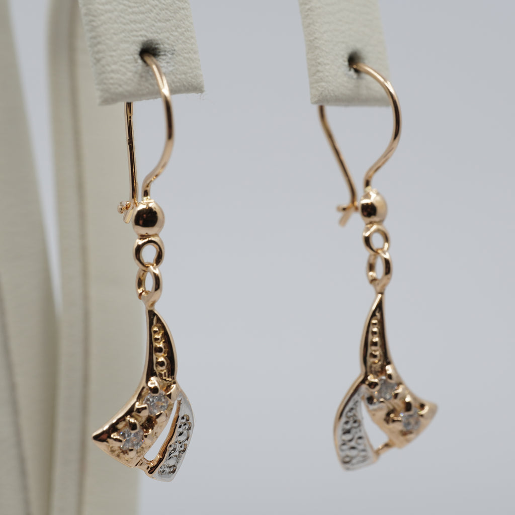 14K Gold Floral Fan Drop Earrings