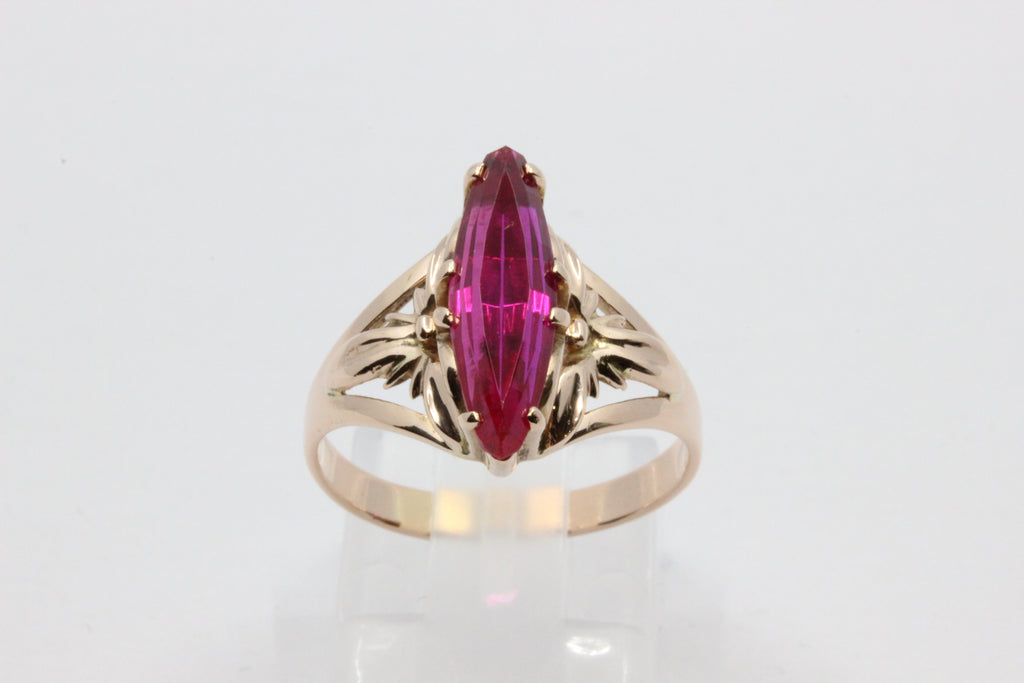 14K Rose Gold Pink Stone Statement Ring
