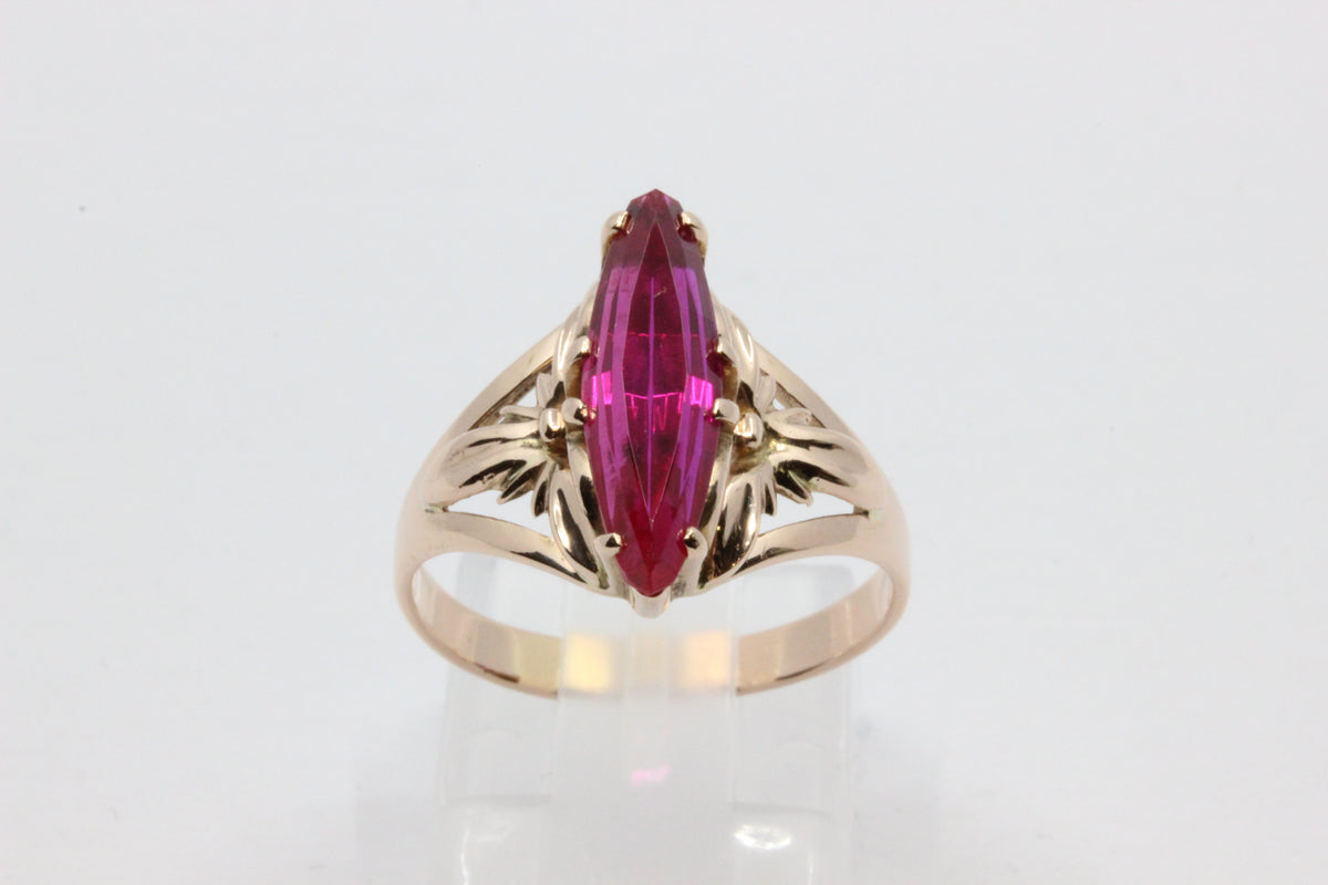 14K Rose Gold Pink Stone Statement Ring