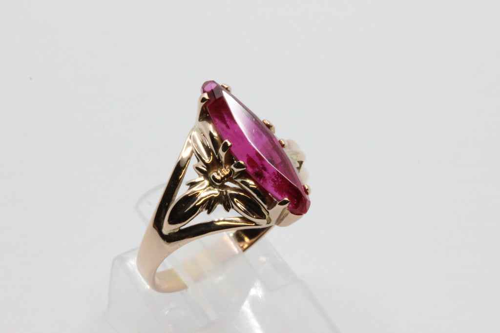 14K Rose Gold Pink Stone Statement Ring
