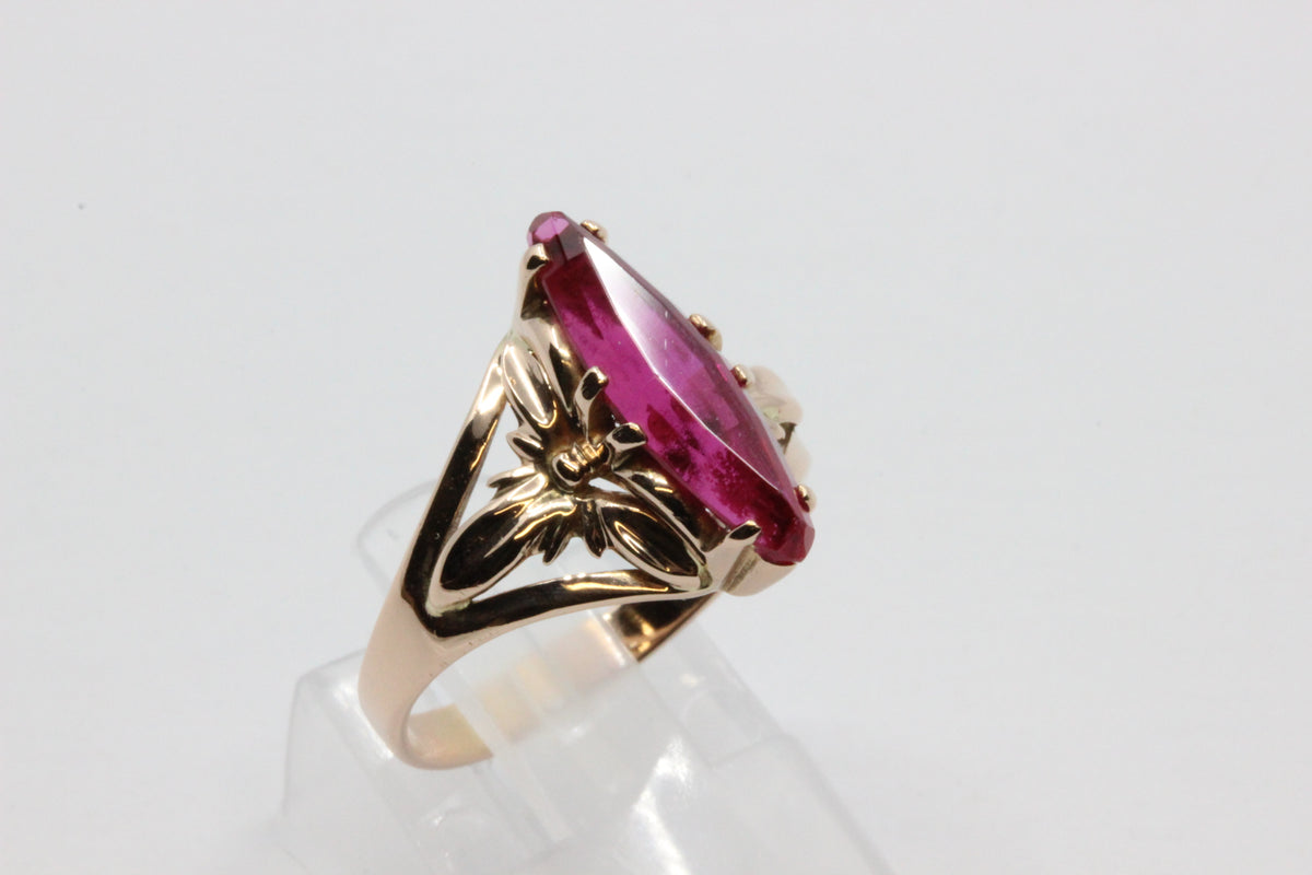 14K Rose Gold Pink Stone Statement Ring