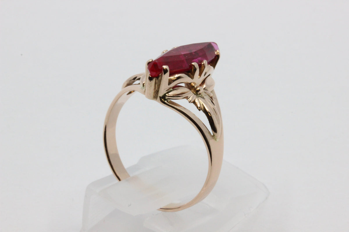 14K Rose Gold Pink Stone Statement Ring