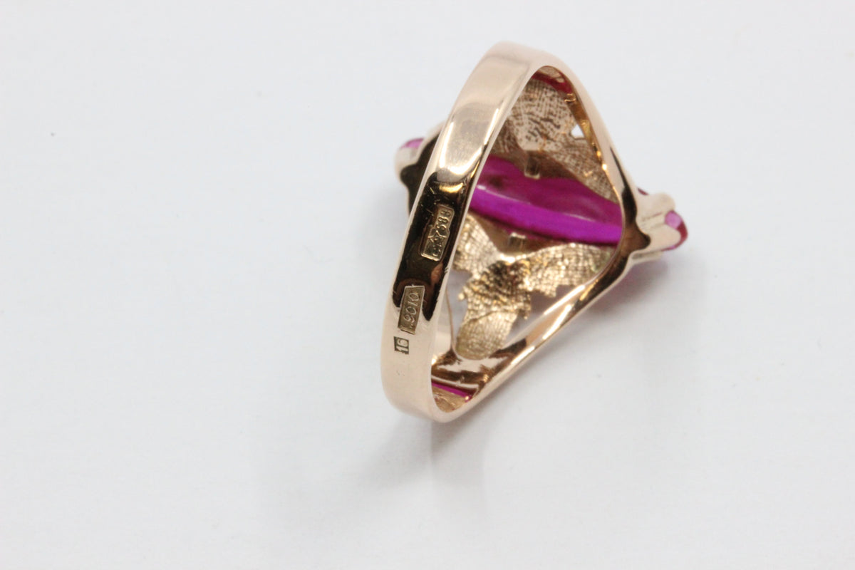 14K Rose Gold Pink Stone Statement Ring