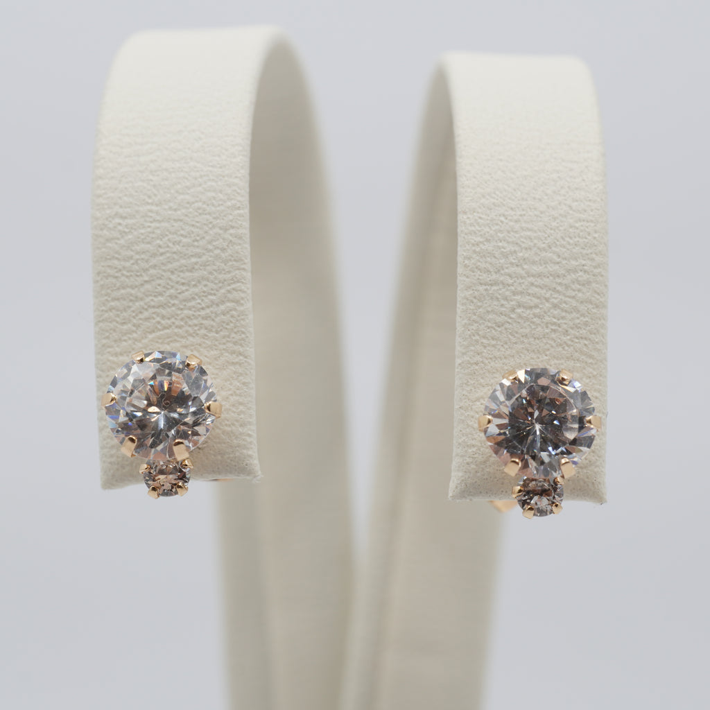 14K Gold Zircon Floral Stud Earrings