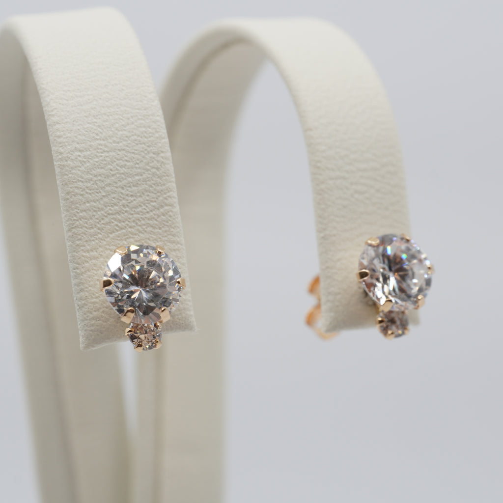 14K Gold Zircon Floral Stud Earrings