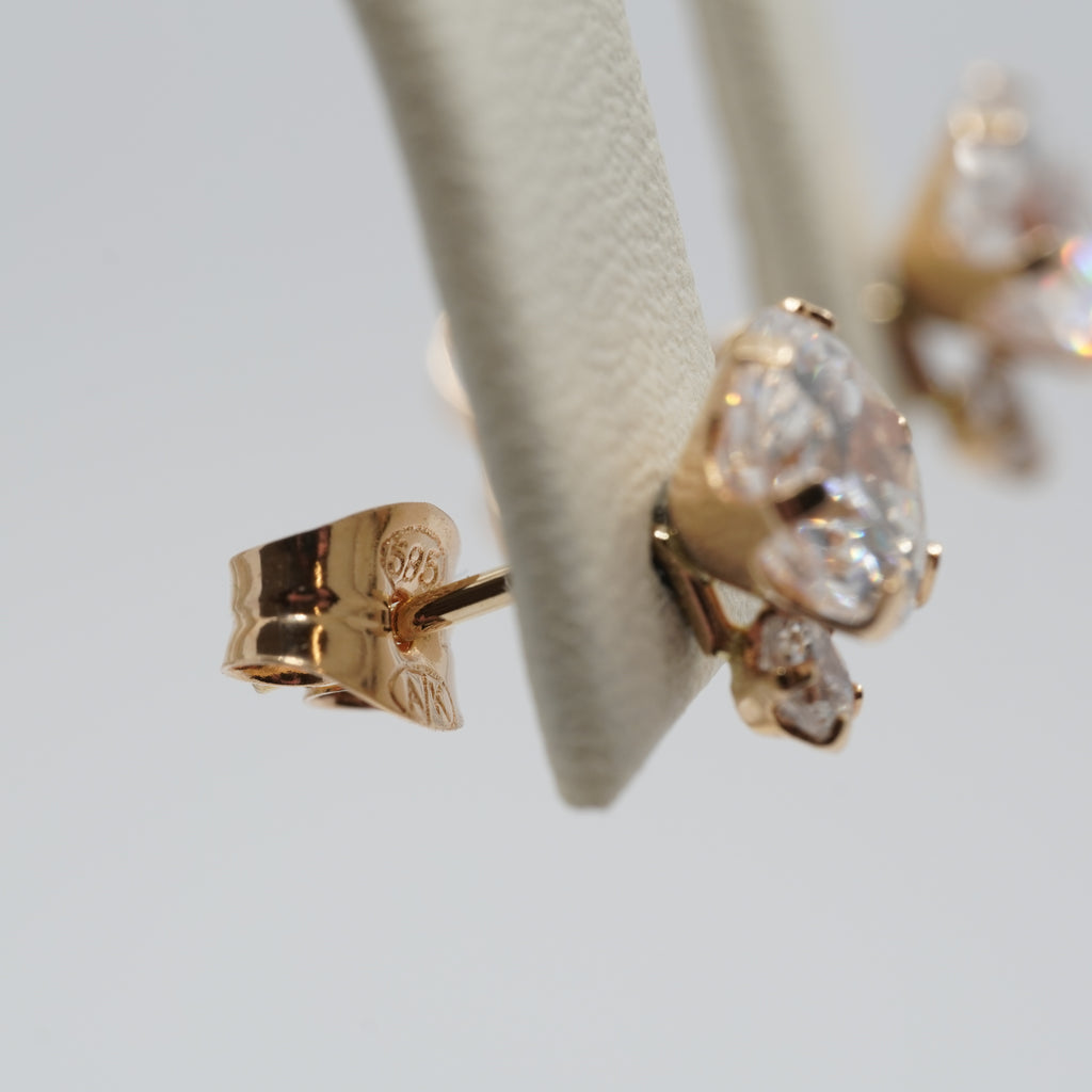 14K Gold Zircon Floral Stud Earrings