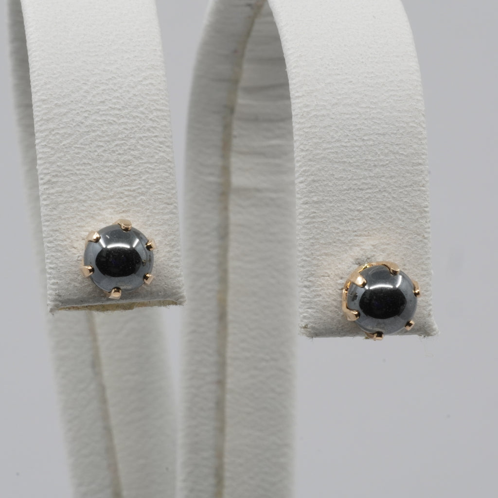 14K Gold Black Stone Stud Earrings