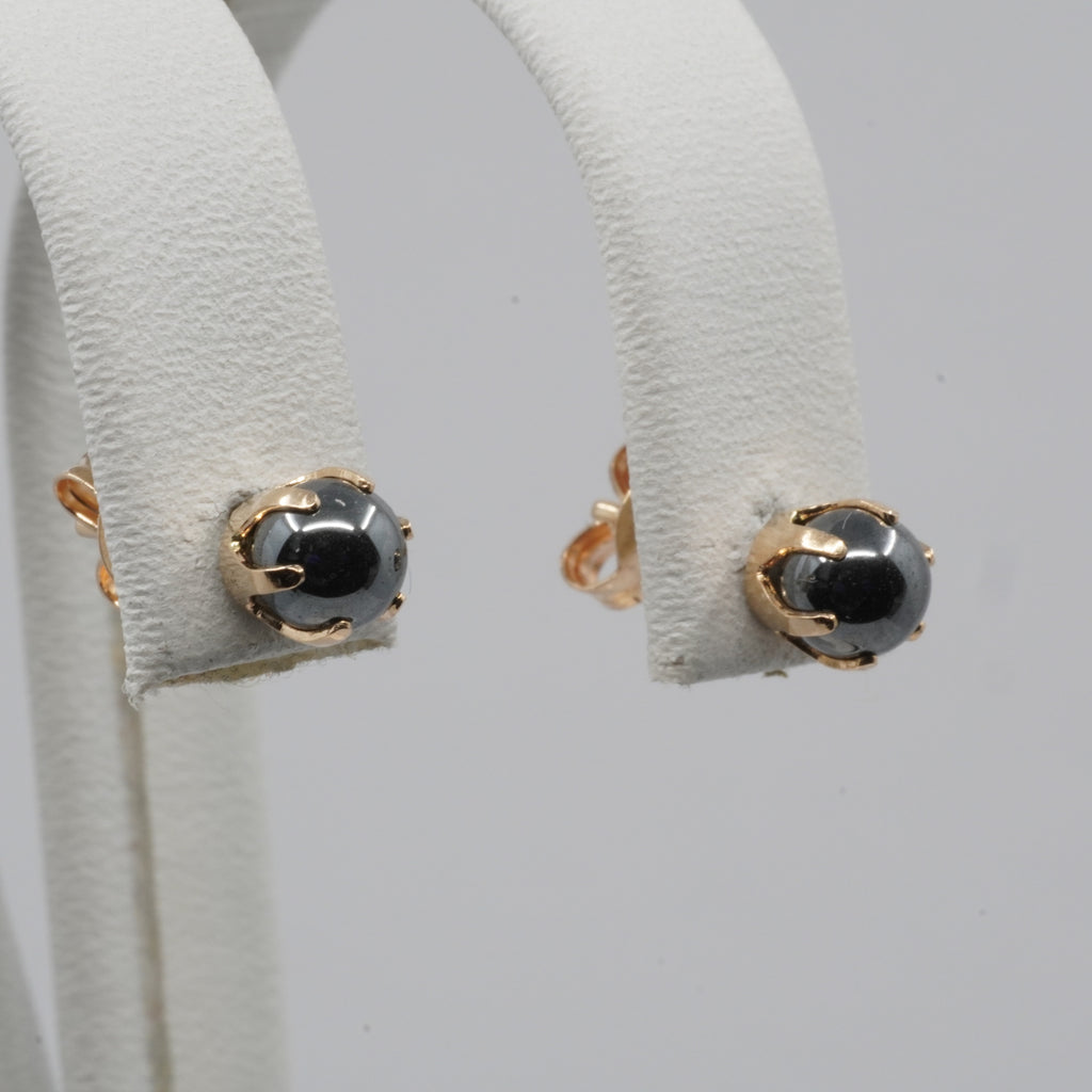14K Gold Black Stone Stud Earrings
