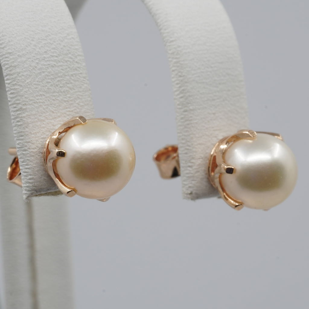 14K Gold Pearl Stud Earrings