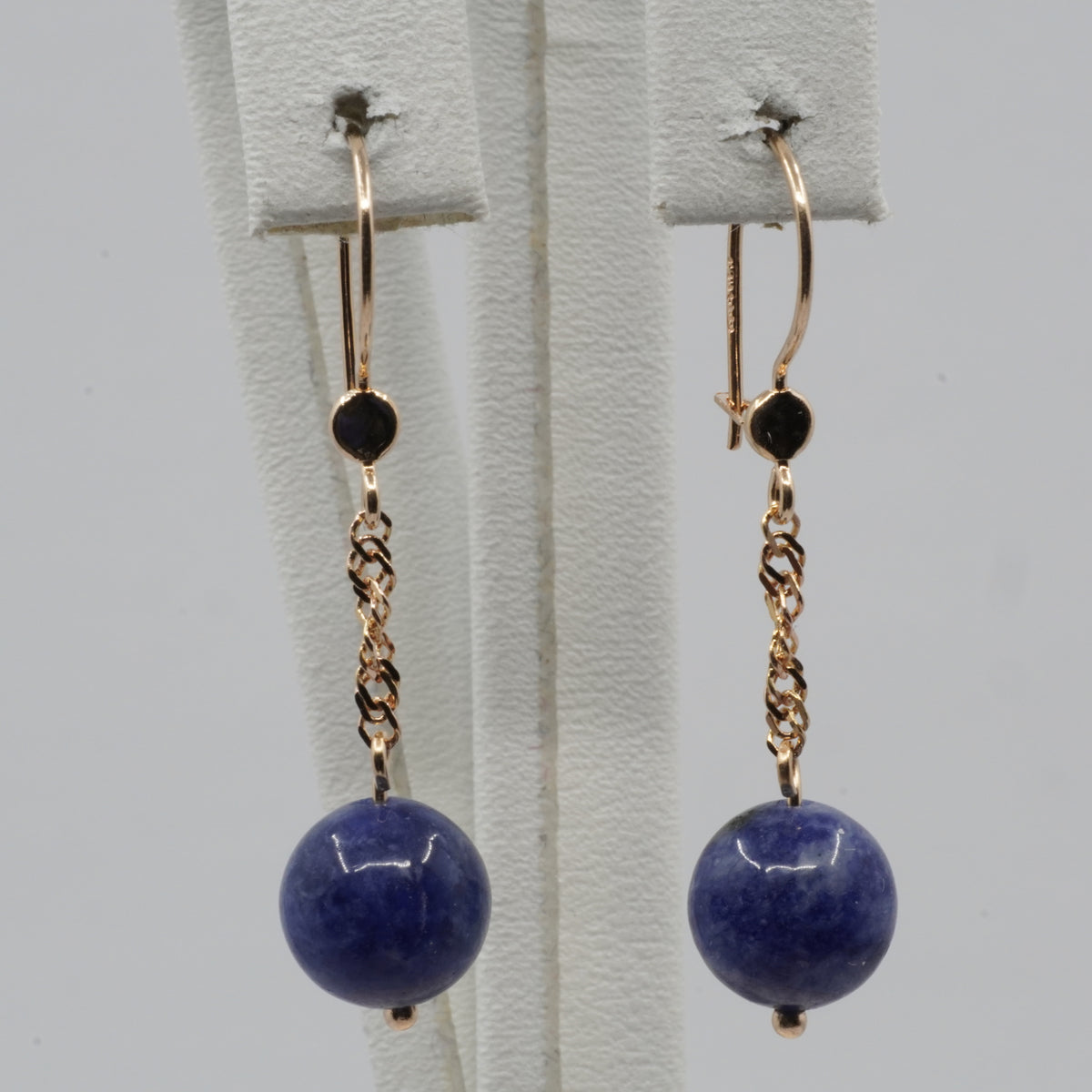14K Gold Blue Bead Drop Earrings