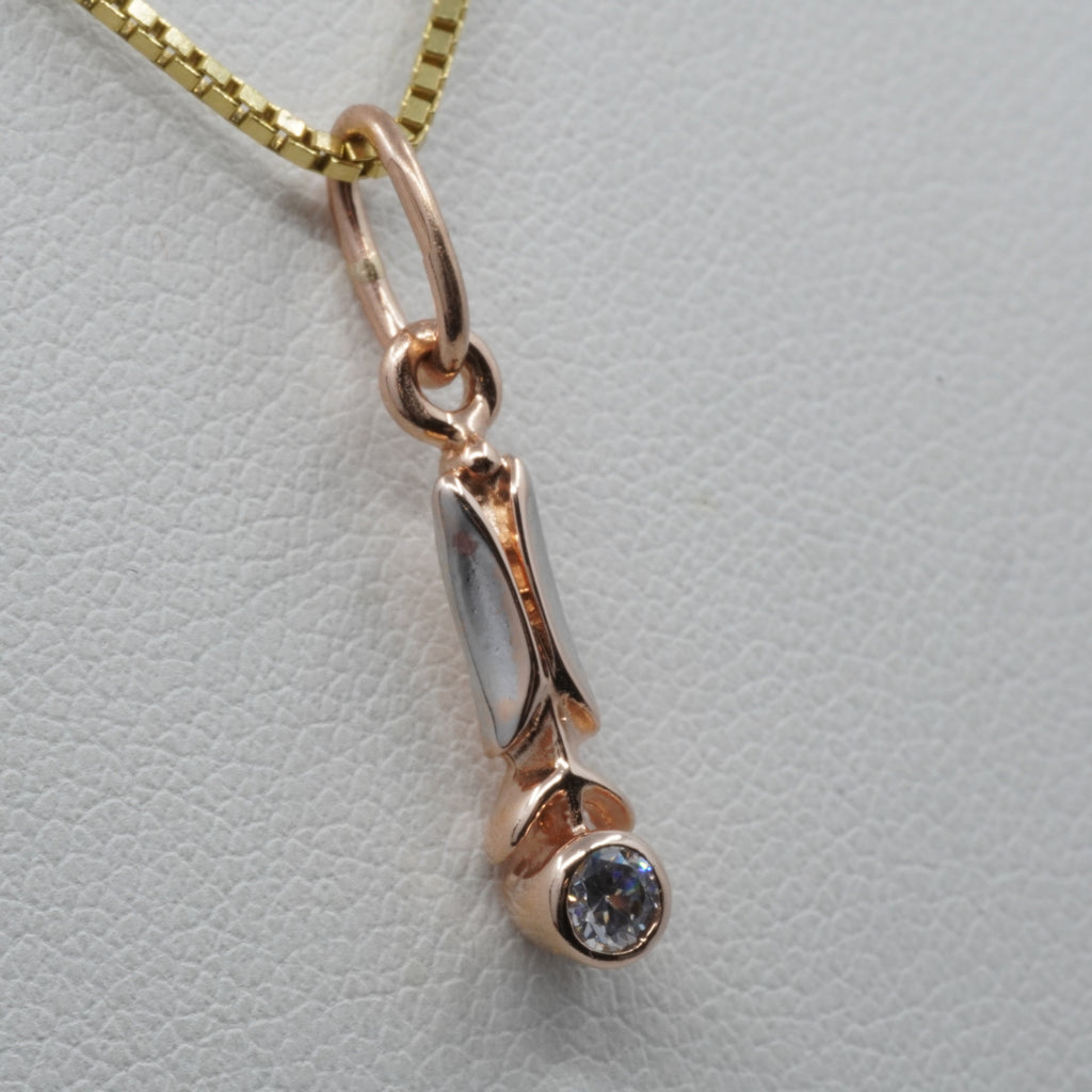 14K Gold Drop Pendant with Clear Stone