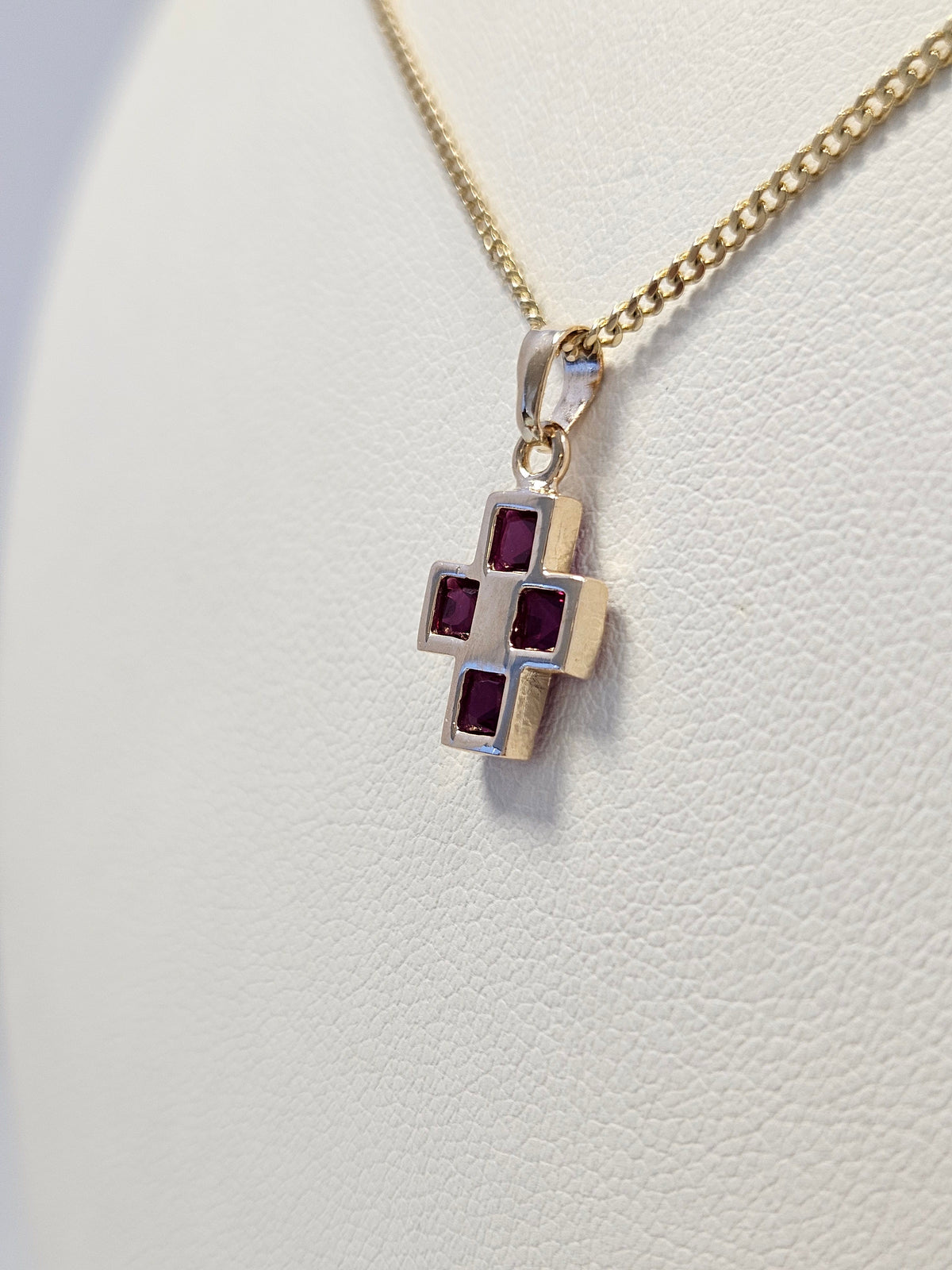 14K Gold Red Stone Cross Pendant
