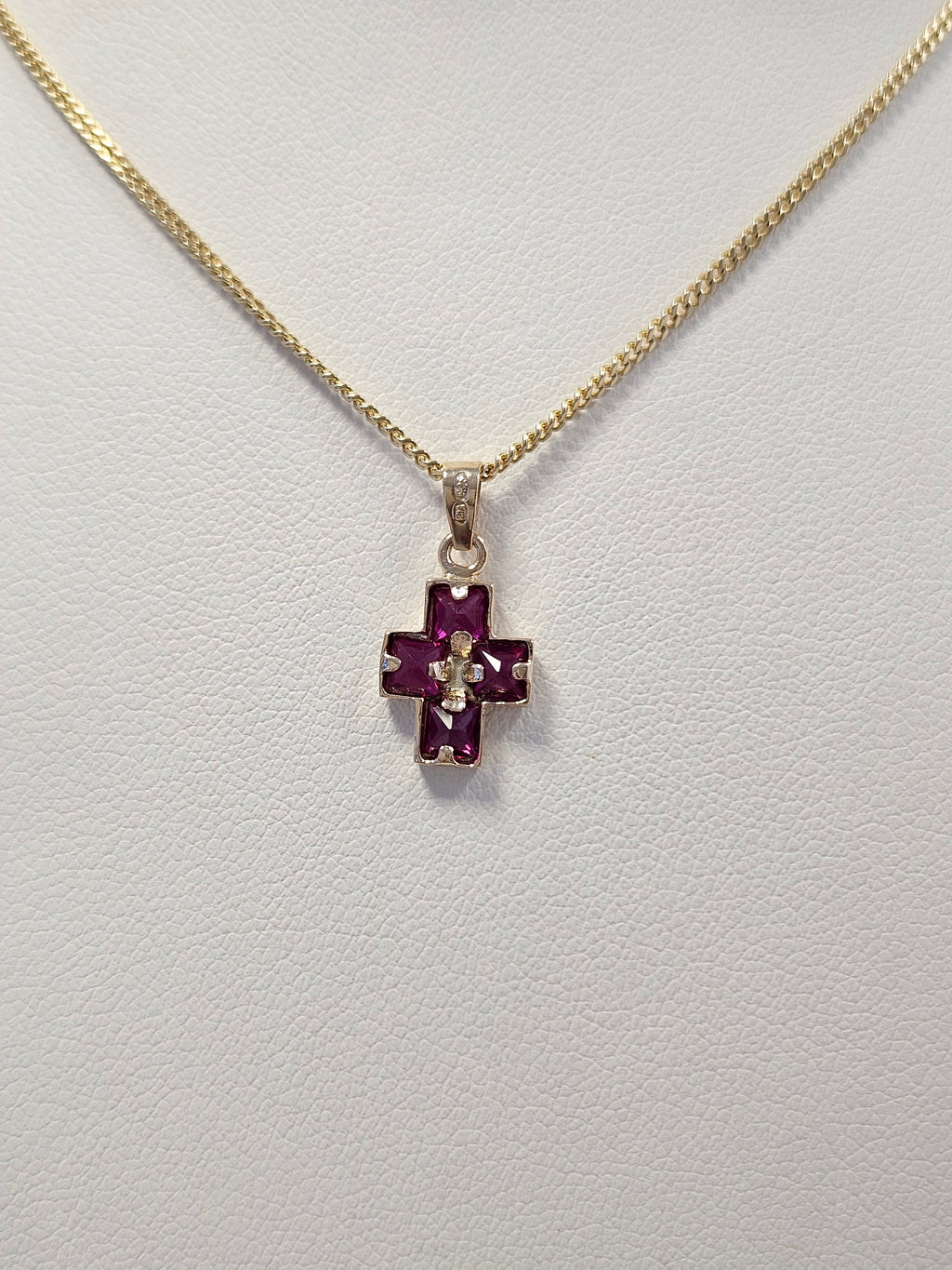 14K Gold Red Stone Cross Pendant