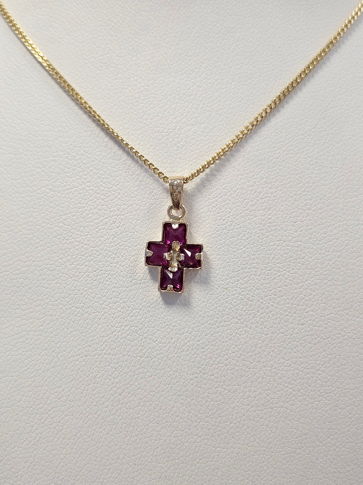 14K Gold Red Stone Cross Pendant