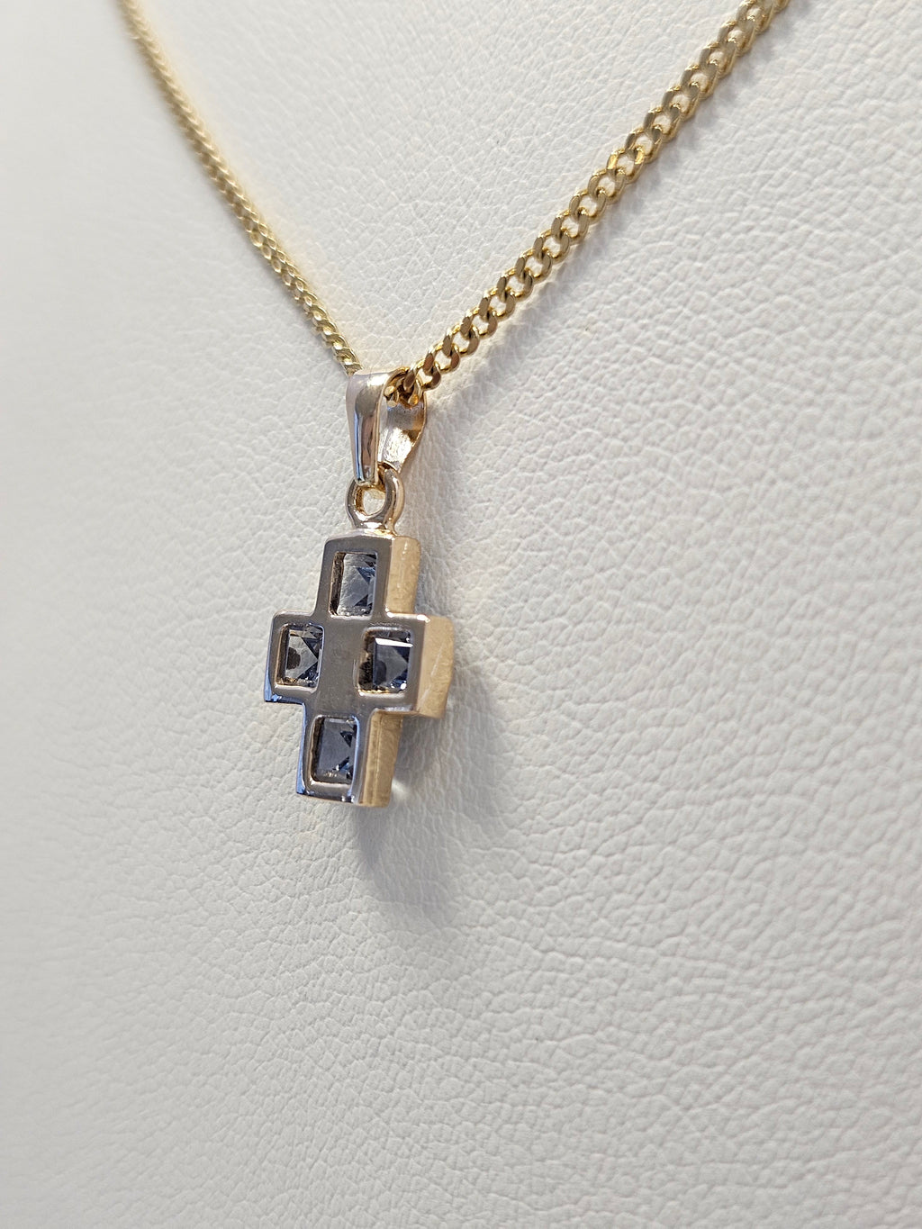 14K Gold Blue Stone Cross Pendant