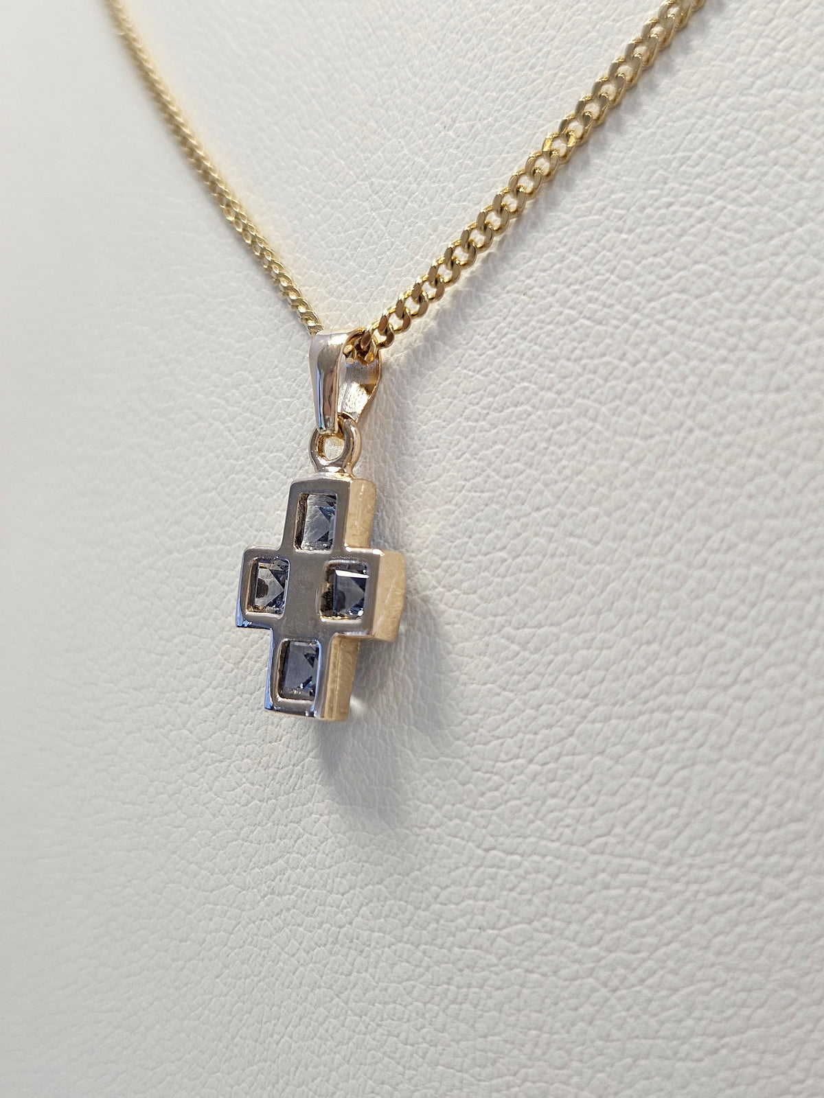 14K Gold Blue Stone Cross Pendant