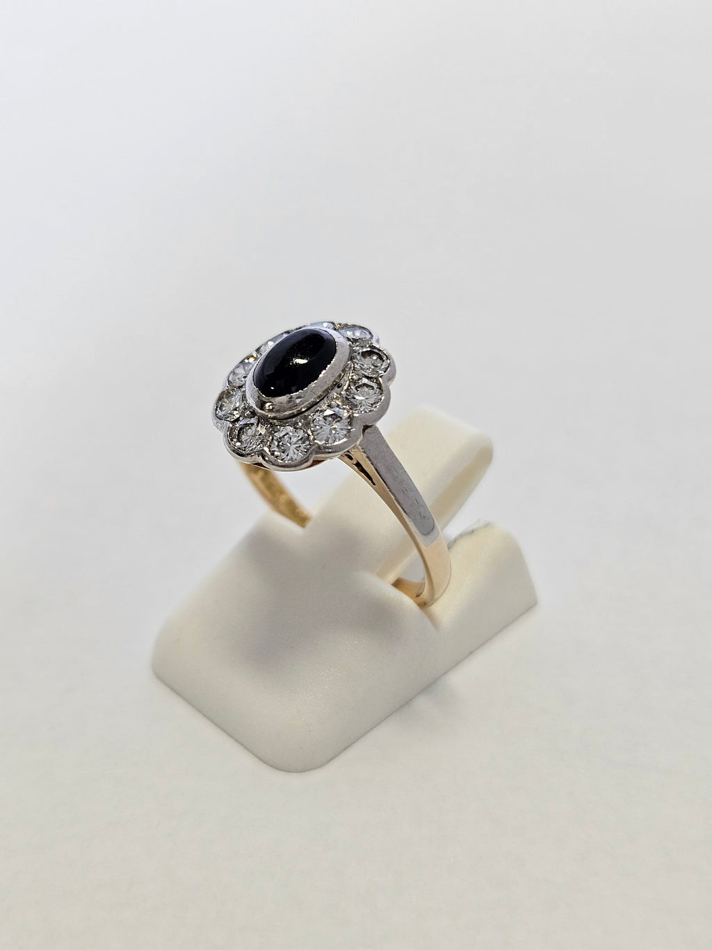 Vintage 18K Gold Sapphire & 10 Diamond Cluster Ring- 1956