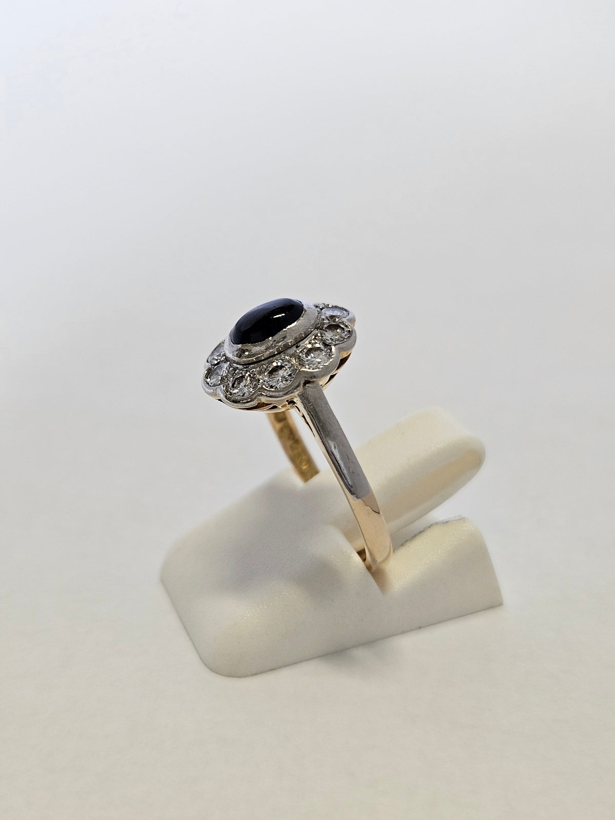 Vintage 18K Gold Sapphire & 10 Diamond Cluster Ring- 1956