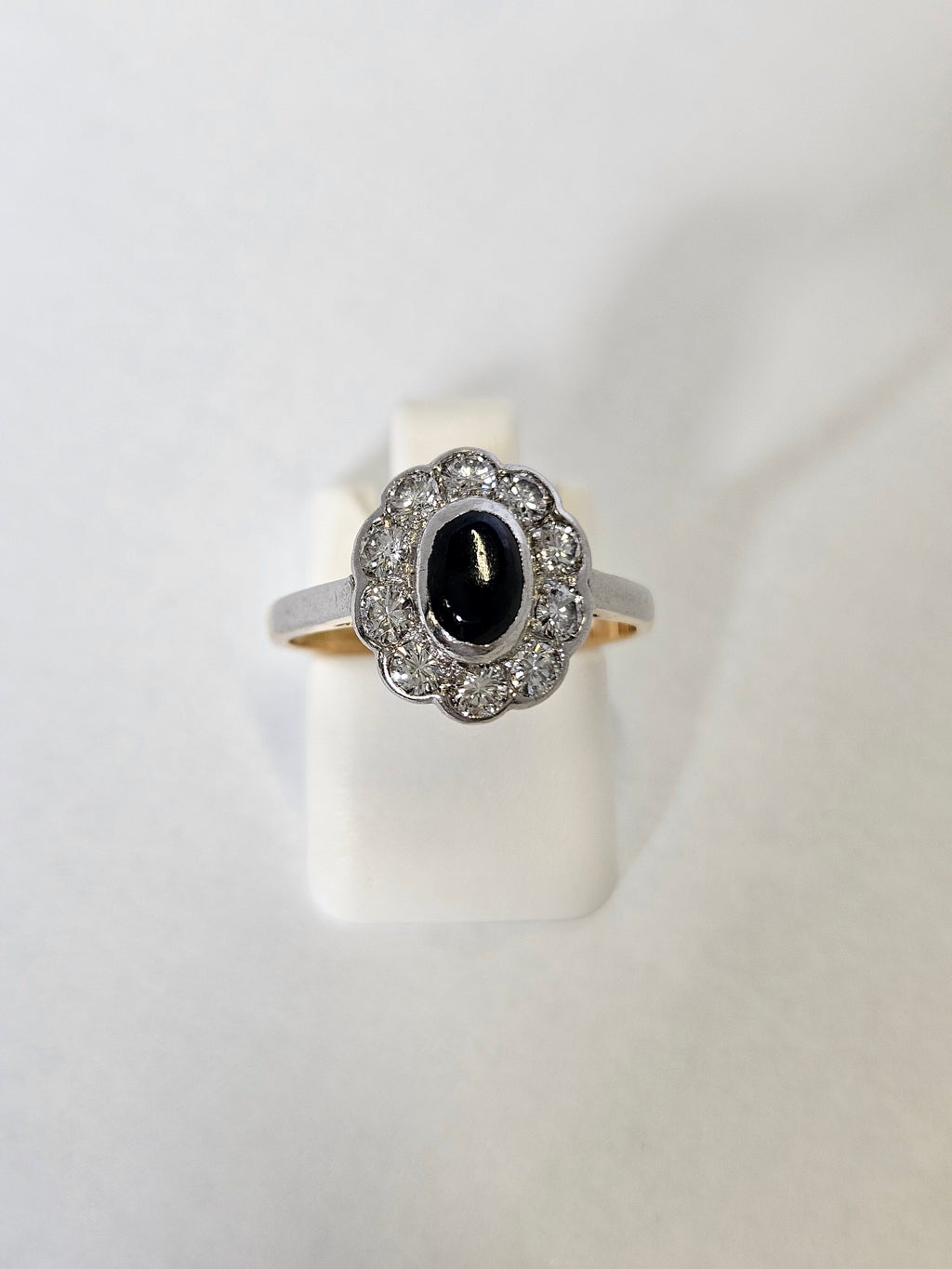 Vintage 18K Gold Sapphire & 10 Diamond Cluster Ring- 1956