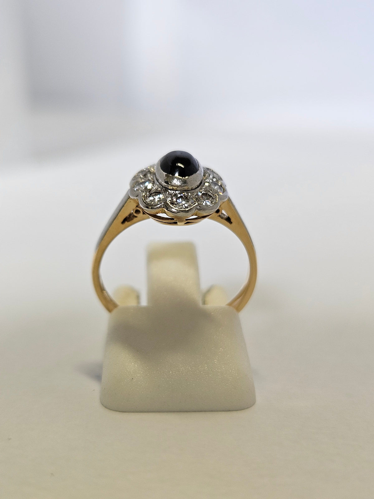 Vintage 18K Gold Sapphire & 10 Diamond Cluster Ring- 1956