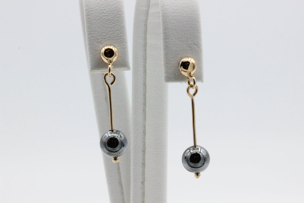 14K Gold Black Pearl Drop Earrings