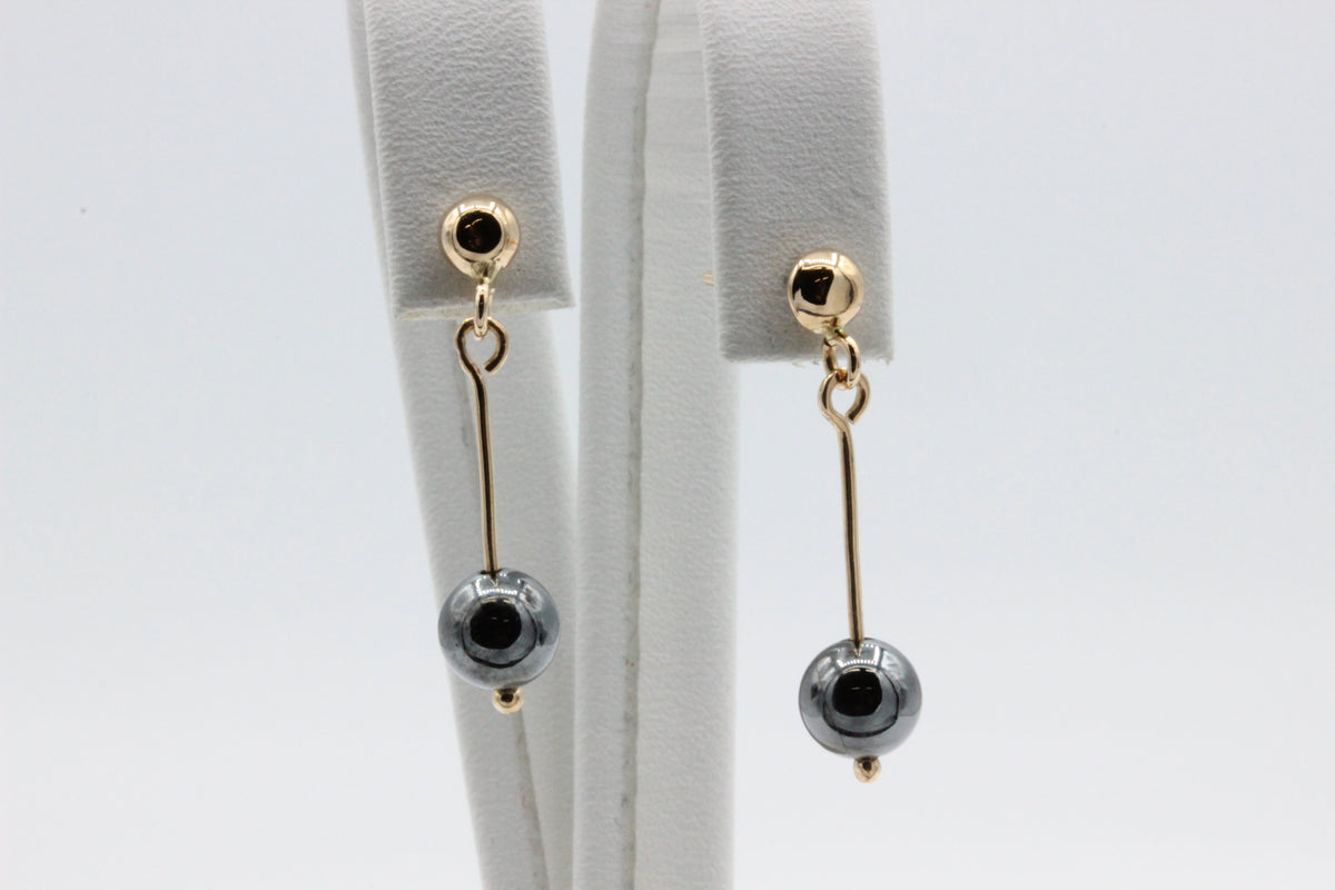 14K Gold Black Pearl Drop Earrings
