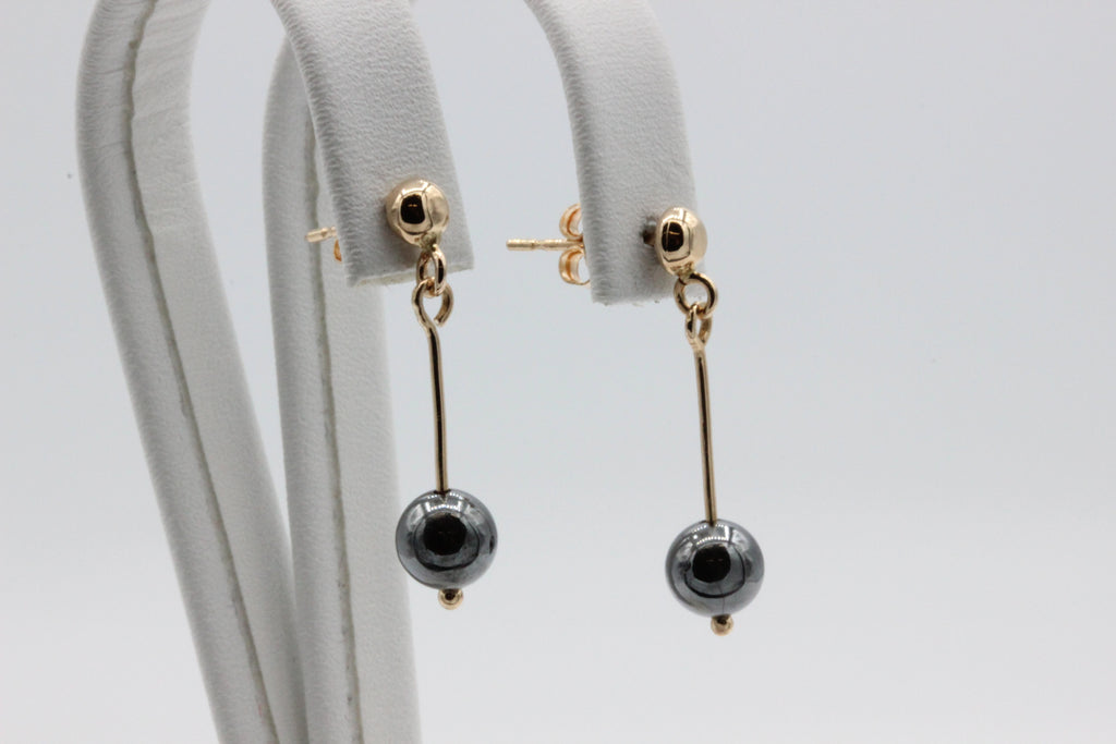 14K Gold Black Pearl Drop Earrings