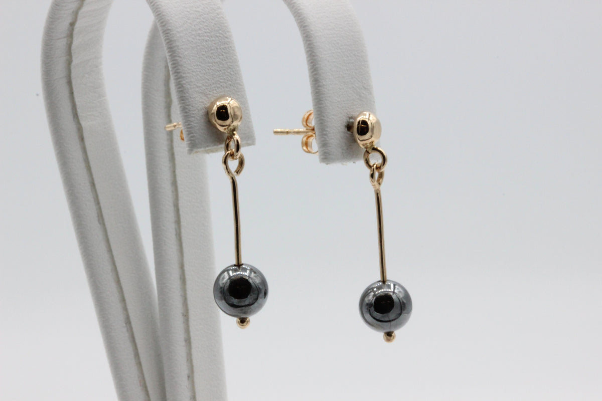 14K Gold Black Pearl Drop Earrings