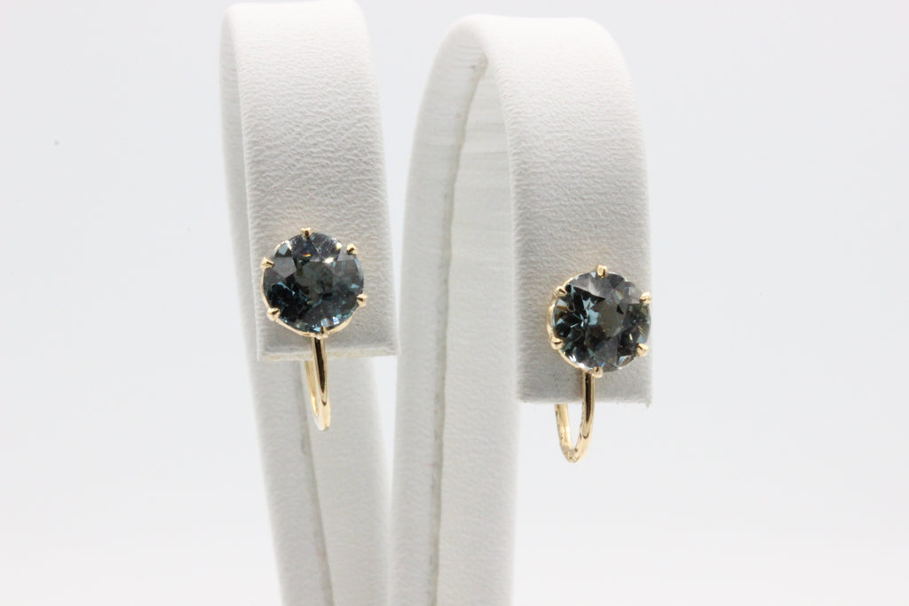 14K Gold Blue Stone Screw-Back Earrings