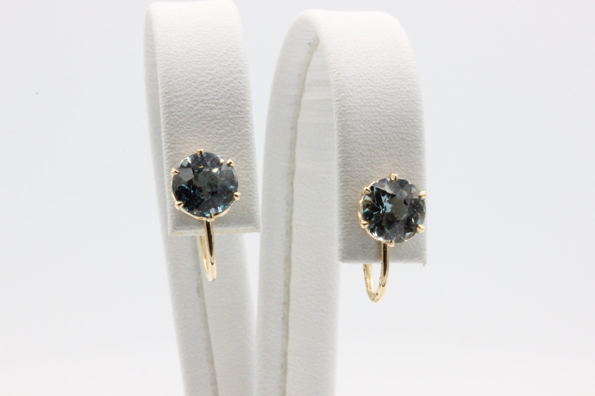 14K Gold Blue Stone Screw-Back Earrings