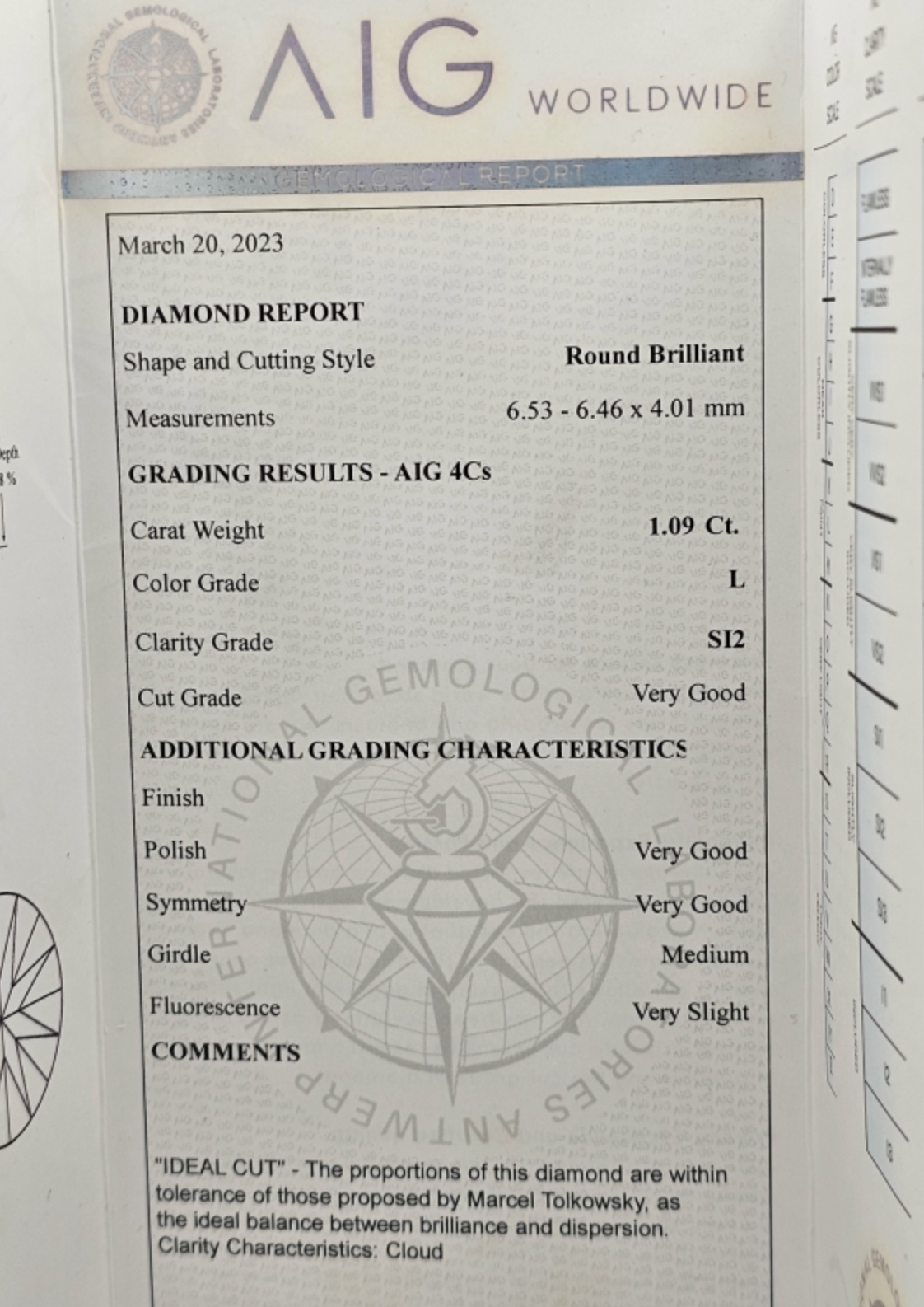 1.09ct Certified Natural Diamond- L/SI2